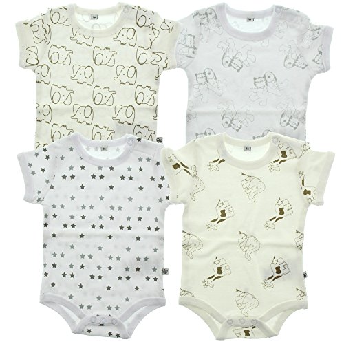 Pippi 4er Pack Baby Unisex Body mit Aufdruck, Kurzarm, Alter 12-18 Monate, Größe: 86, Farbe: Weiß, 3820