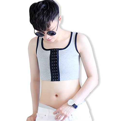 BaronHong Tomboy Trans Lesbian Middle Haken Baumwolle Brust Binder Korsett Plus Size Short Tank Top (grau, M)
