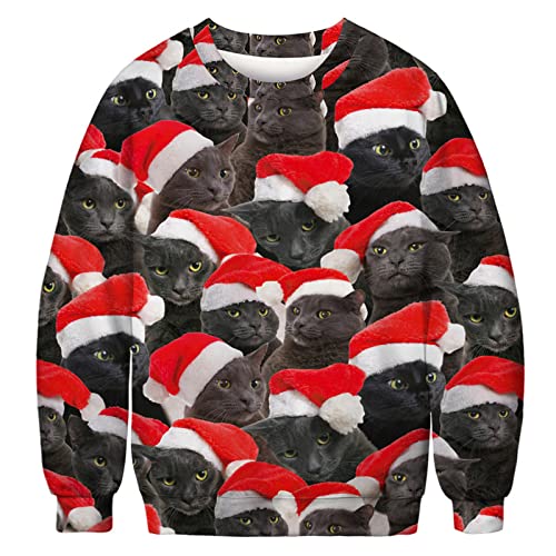 Unisex Ugly Christmas Sweater Tacky Xmas Jumper Tops 3D Christmas Print Holiday Party Rundhals-Sweatshirt,AW14,5XL