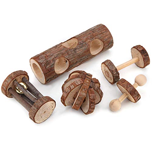 EVTSCAN Hamster Chew Toys Set, Hamsterspielzeug und Zubehör aus Naturholz, Backenzahn-Backenzahnspielzeug für Hamsterratten