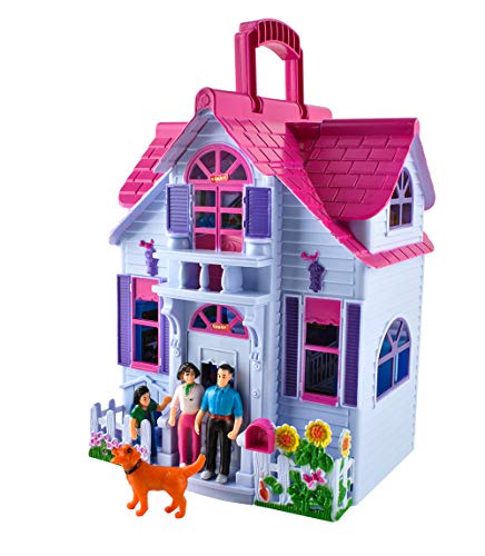 ISO TRADE Puppenhaus Klappbar 6 Zimmer Möbel Figuren Familie mit Hund Spielzeug Tragbar 6079