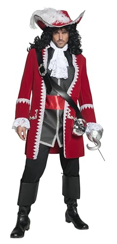Authentischer Piratenkapitän Kostüm mit Jacke Hose Oberteil mit angesetztem Gürtel und Krawatte, Medium