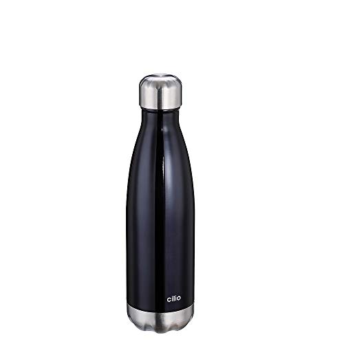 cilio ELEGANTE Trinkflasche Edelstahl schwarz, 500ml, auslaufsicher, Thermosflasche auch für kohlensäurehaltige Getränke, hält bis zu 18h warm und 24h kalt