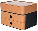 HAN Schubladenbox Allison SMART-BOX plus mit 2 Schubladen, Trennwand sowie Utensilienbox, Kabelführung, stapelbar, Büro, Schreibtisch möbelschonende Gummifüße, 1100-83, hochglänzend caramel brown