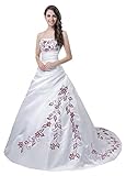 FairOnly Trägerlos Weiß Rot Hochzeitskleid M56 (XXL)