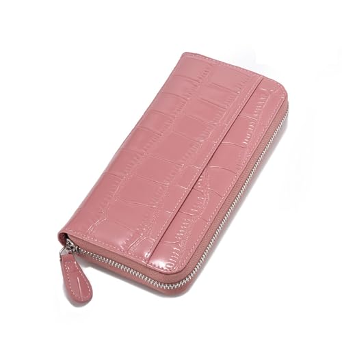 YBRAVO Leder-Geldbörsen für Damen, Damen-Clutch-Geldbörse aus veganem PU-Leder mit Reißverschluss, Handy-Geldbörse, Kartenhalter, Organizer (Color : Pink)