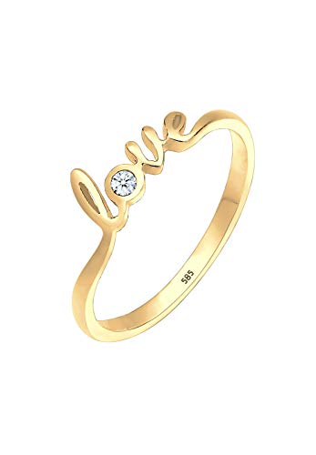 DIAMORE Ring Damen Love-Schriftzug mit Diamant (0.03 ct.) in 585 Gelbgold