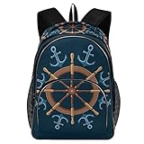 College-Schul-Laptop-Rucksack, 39,6 cm (15,6 Zoll), Lenkrad, Schiffsanker, wasserdichter Studentenrucksack mit USB-Ladeanschluss für Damen und Jungen, Muster