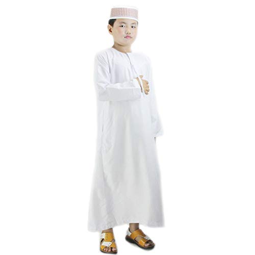 BaronHong Muslim Kinder Jungen Saudi Thobe Robe Abaya Islamische Arabische Kandoura (weiß, 30)