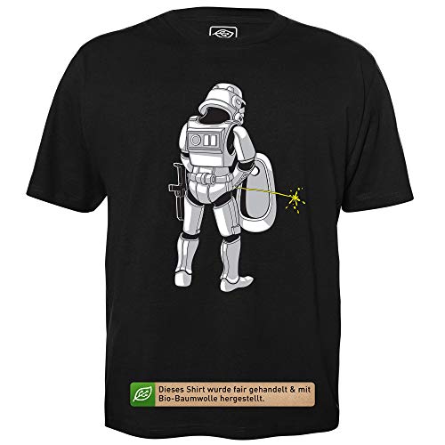 Stormtrooper auf Toilette - Herren T-Shirt für Geeks mit Spruch Motiv aus Bio-Baumwolle Kurzarm Rundhals Ausschnitt, Größe S