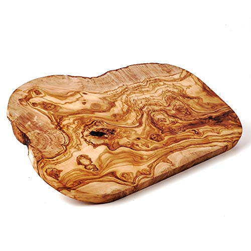 das Olivenholzbrett® Schneidebrett Olivenholz, Brotzeitbrett aus Holz mit naturbelassenem Rand, 60 cm