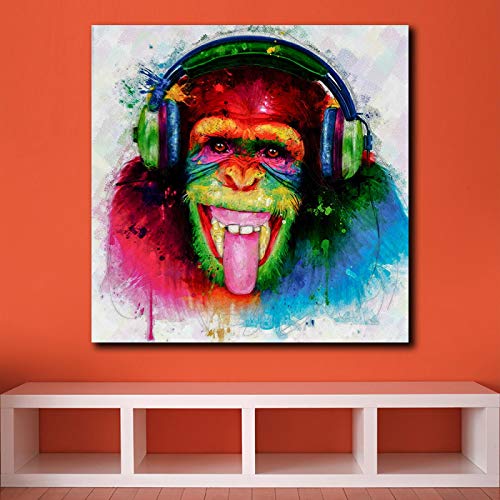 dsdsgog Große Pop-Art-DJ-Affen-Plakat-Wandkunst-Bild-Malerei, die auf Leinwand gedruckt Wird abstrakte Druckmalerei Hauptdekor-Wandbild 80x80cm Rahmenlos