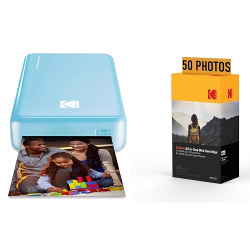KODAK Fotodrucker PM220 und MSC50 Tintenpatrone – Fotos 5,4 x 8,6 cm, WiFi, kompatibel mit iOS und Android – Blau