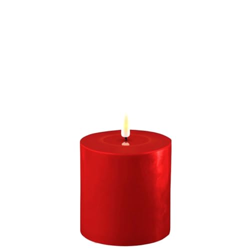 ReWu LED Kerze Deluxe Homeart, Indoor LED-Kerze mit realistischer Flamme auf einem Echtwachsspiegel, warmweißes Licht - 10x10 cm (Rot)