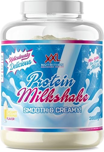 XXL Nutrition - Protein Milkshake - 100% Milkshake Geschmackserlebnis, Whey & Casein Kombination, Natürliche Zutaten - 750 Gramm - Bananencreme