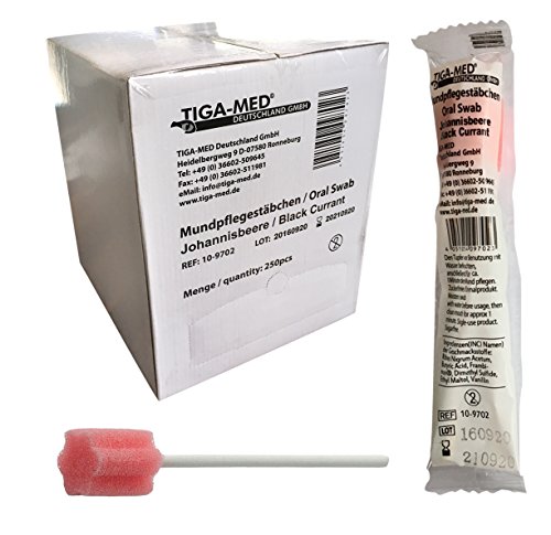 Mundpflegestäbchen Wattestäbchen Geschmack Johannisbeere Box a 250 Stck Mundhygiene Tiga-Med einzeln hygienisch verpackt