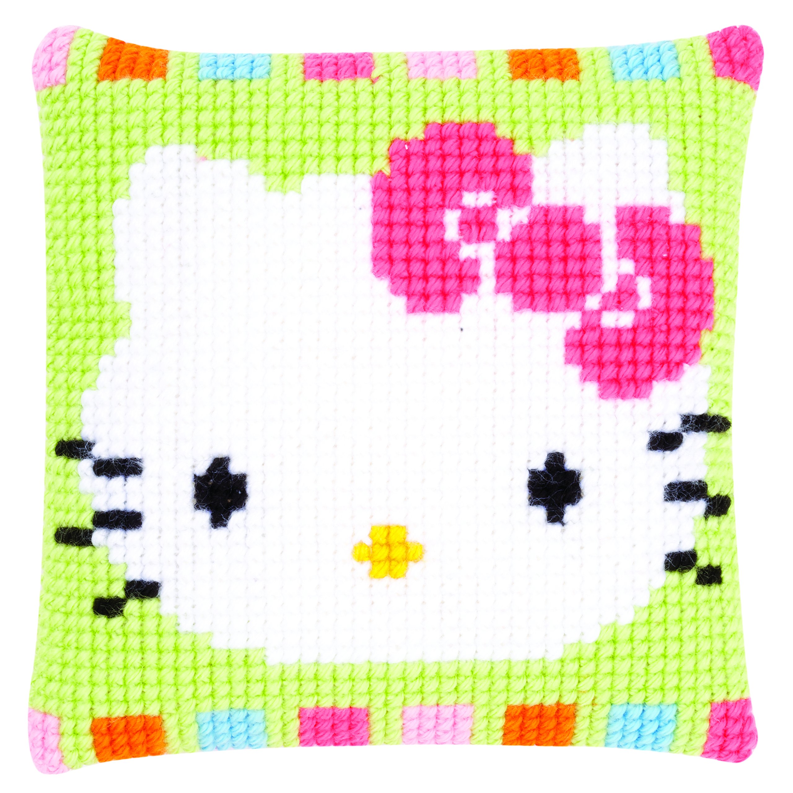 Vervaco Hello Kitty in Pastelltönen Kreuzstichkissen/Stickkissen inklusive Material, Baumwolle, Mehrfarbig, 25 x 25 x 0.3 cm