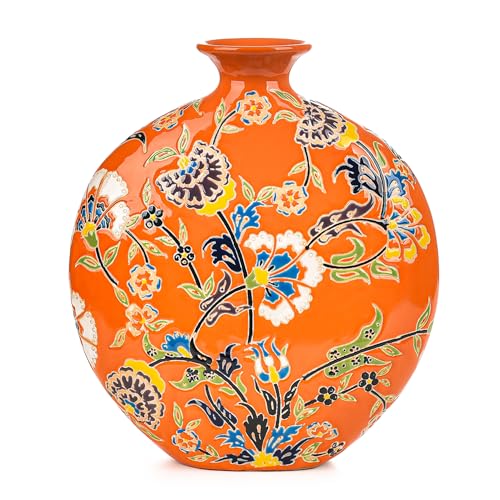 Sungmor Hochwertige emaillierte Porzellanvase, traditionelle, handgeschnitzte Keramikvase für frische Blumen, getrocknete Pflanzen, Arrangement, dekorative Vase für Tafelaufsätze, Regal, Wohnzimmer