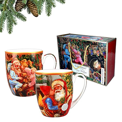 CARMANI - Set mit 2 Weihnachtstassen, festliche Partybecher für Tee, Kaffee, heiße Schokolade, dekoriert mit Weihnachtsmotiv, 400 ml