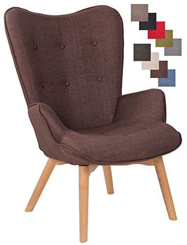 CLP Lounger Durham Mit Stoffbezug I Ohrensessel Mit Buchenholz Gestell I Loungesessel Mit Max. Belastbarkeit Bis 136 kg, Farbe:braun