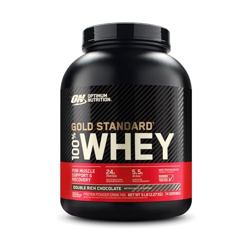 Optimum Nutrition ON Gold Standard Whey Protein Pulver, Eiweißpulver Muskelaufbau mit Glutamin und Aminosäuren, natürlich enthaltene BCAA, Double Rich Chocolate, 73 Portionen, 2.26 kg