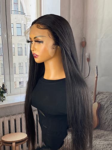 Womens 13*4 Lace Front 150% Long Straight Human Hair Wig Human Lace Wigs