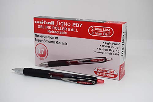 Uni-Ball SigNo 207 Gel-Tintenroller mit Druckmechanik 0,7 mm F-Spitze 0,4 mm Strichbreite 12 Stück rot