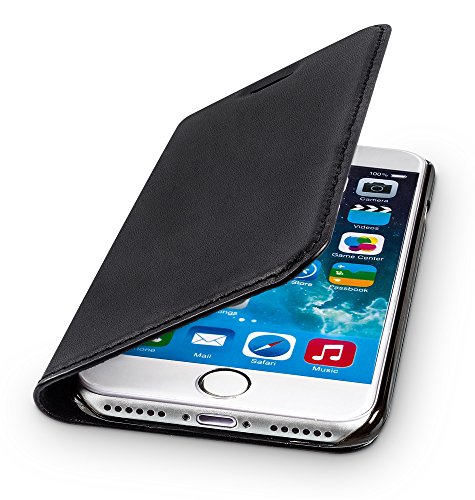 WIIUKA Echt Ledertasche -TRAVEL- für Apple iPhone 8 mit Kartenfach, extra Dünn, Tasche Schwarz, Leder Hülle kompatibel mit iPhone 8