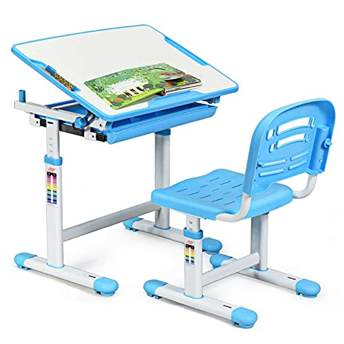 Höhenverstellbar Schülerschreibtisch Kindertisch+Stuhl (Color : Blau)