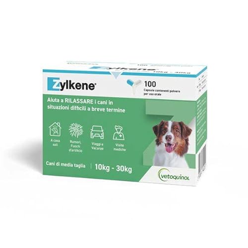 Zylkene Ergänzungsfutter | Hunde 10-30 kg | Entspannend für unangenehme Situationen | 100 Kapseln à 225 mg