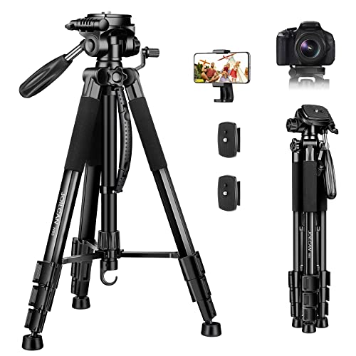 JOILCAN Kamerastativ für Canon Nikon DSLR, leichtes Aluminium-Reisestativ, 5 kg Tragkraft, mit universeller Handyhalterung und 2 Schnellplatten, Schwarz