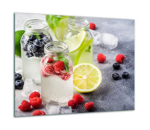 TMK | Herdabdeckplatte 60x52 Einteilig Glas Elektroherd Induktion Herdschutz Spritzschutz Glasplatte Deko Schneidebrett Getränk Obst