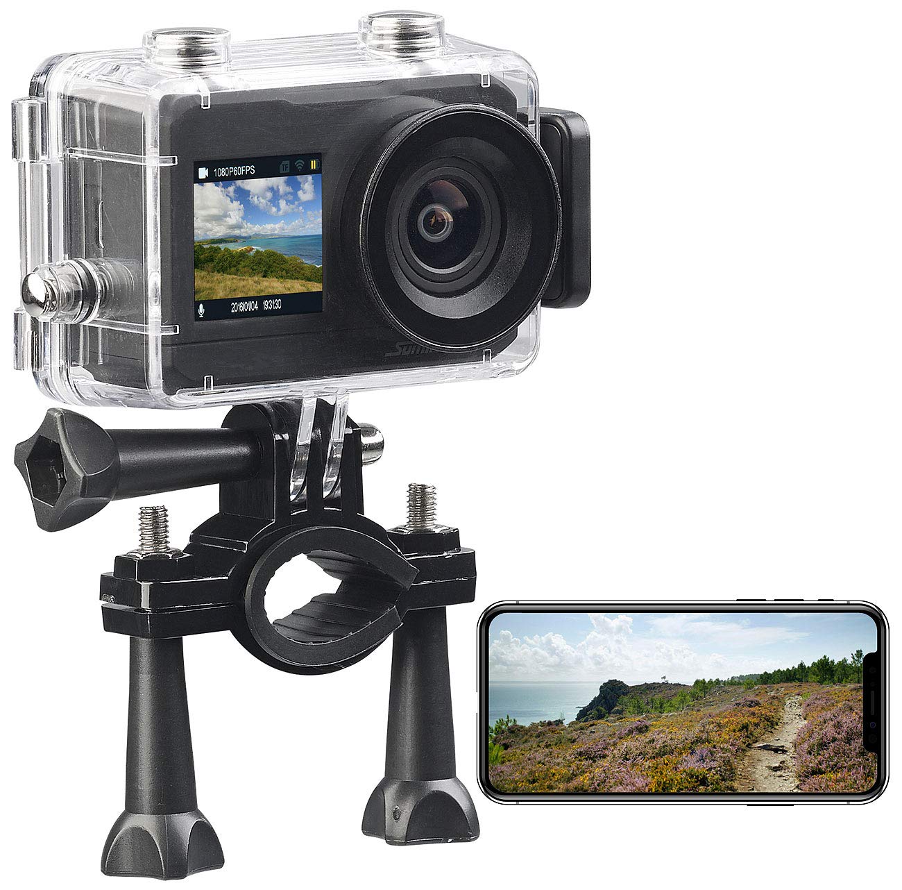 Somikon UHD-Action-Cam mit 2 Displays, WLAN und Marken-Bildsensor, IPX8 (Unterwasserlicht)