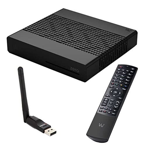 Vu+ Zero Black Digital Sat TV Receiver 1x DVB-S2 Tuner SAT Linux FullHD 2X USB, 12V Externe Netzteil mit WLAN-Stick Antenne 150 Mbits