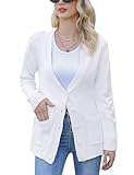 Irevial Strickjacke für Damen Elegant Strick Cardigan Mantel Herbst Winter Outerwear mit Taschen und Knopfleiste Weiß M