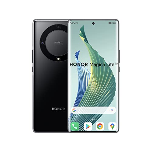 HONOR Magic5 Lite 5G Handy, Smartphone Akku 5100mAh, AMOLED gebogener Bildschirm 120Hz, dünn und leicht, Dreifachkamera 64MP, 8+256GB, Dual SIM, Android 12, Schwarz