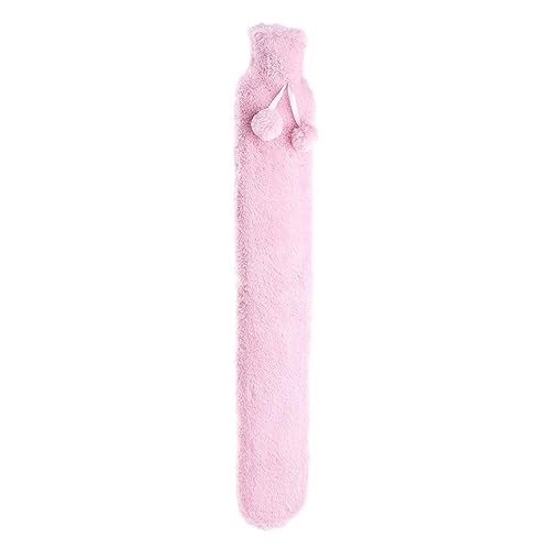 Wärmflasche mit Bezug,Wärmflasche Extra lange Wärmflaschentasche aus Gummi mit gestricktem, abnehmbarem Bezug for Wärmen von Taille, Hand und Fuß in Rosa und Grau (Color : Pink)