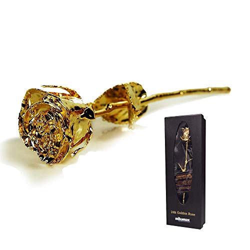 mikamax - Goldene Rose - Echte Rose Eingetaucht in Gold - 30 cm - Goldrose 24 Karat Echtheitszertifikat - Luxuriöse Geschenkverpackung