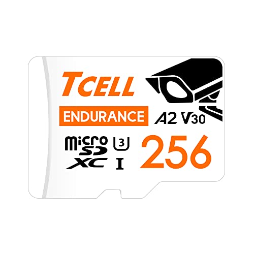 TCELL High Endurance 256 GB microSDXC Speicherkarte mit Adapter für Dashcams, Heimüberwachung, CCTV – A2, UHS-I U3, V30, 4K, Micro-SD-Karte, Lesen/Schreiben bis zu 100/80 MB/s, Full HD & 4K UHD Microsd