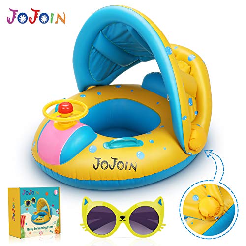 Jojoin Baby Schwimmring - Aufblasbare Baby Schwimmen Float Ring mit Langlebigen Süßen Katzensonnenbrillen und Abnehmbarem Sonnendach für Kleinkinder