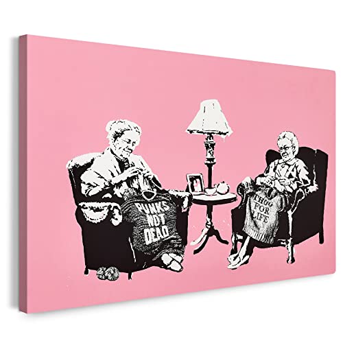 Leinwandbild Banksy Punk Oma - Graffiti Modern Street-Art Marketing - Moderner Kunstdruck Klein bis Groß XXL