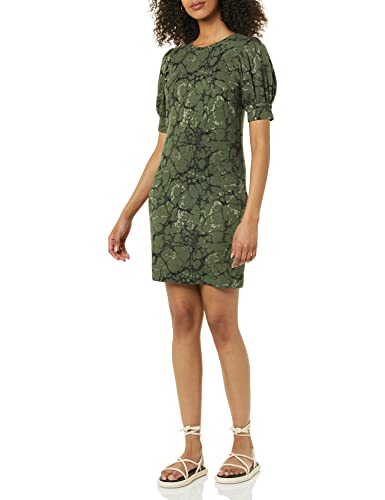 Amazon Essentials Damen Übergröße Kleid mit Kurzen Puffärmeln aus Superweichem Terry-Frottee, Bequeme Passform (Früher Daily Ritual), Olivgrün, Marmor, S