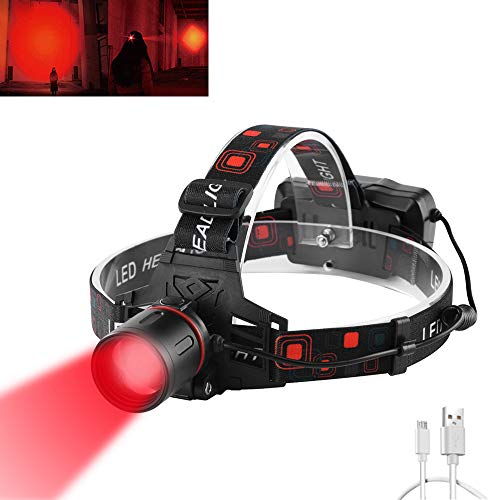 Stirnlampe Rotlicht LED Wiederaufladbar, WESLITE 1000 Lumens Rot Licht Stirnlampen USB Stirnlampe Rotlicht für Jagd Rotes Licht Kopflampe Stirnlampe 3 Modi für Astronomie, Nachtsicht, Angeln(Rot LED)