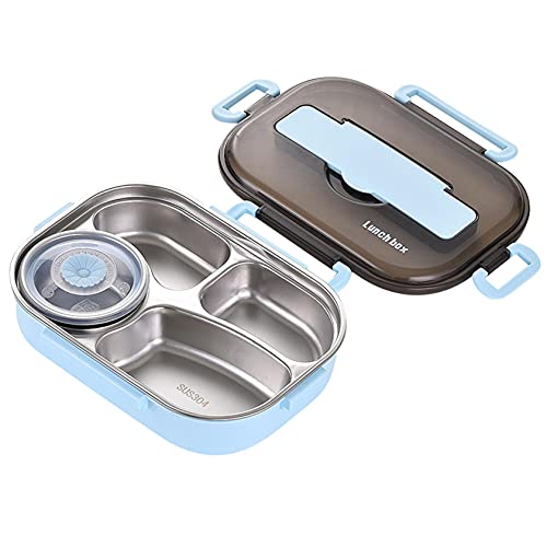 Thermische Isolierung Bento 4 Gitter mit Suppenschüssel Lunch Box Geschirr Set Portable Lunch Box Student Lunch Box (Blau)