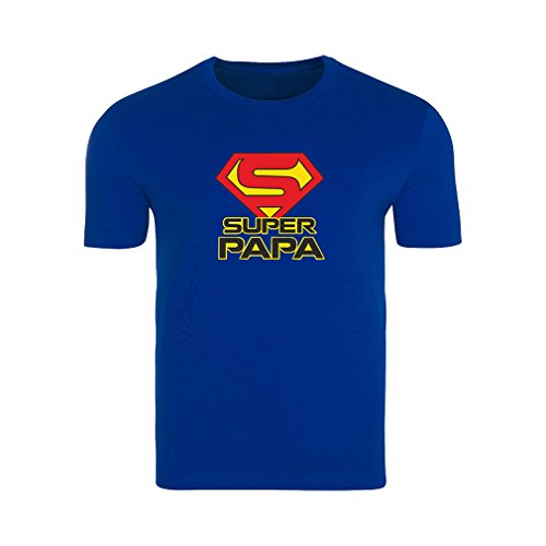 Männer T-Shirt blau mit Spruch Super Papa Geschenk Geburtstag Vatertag, Blau, Large
