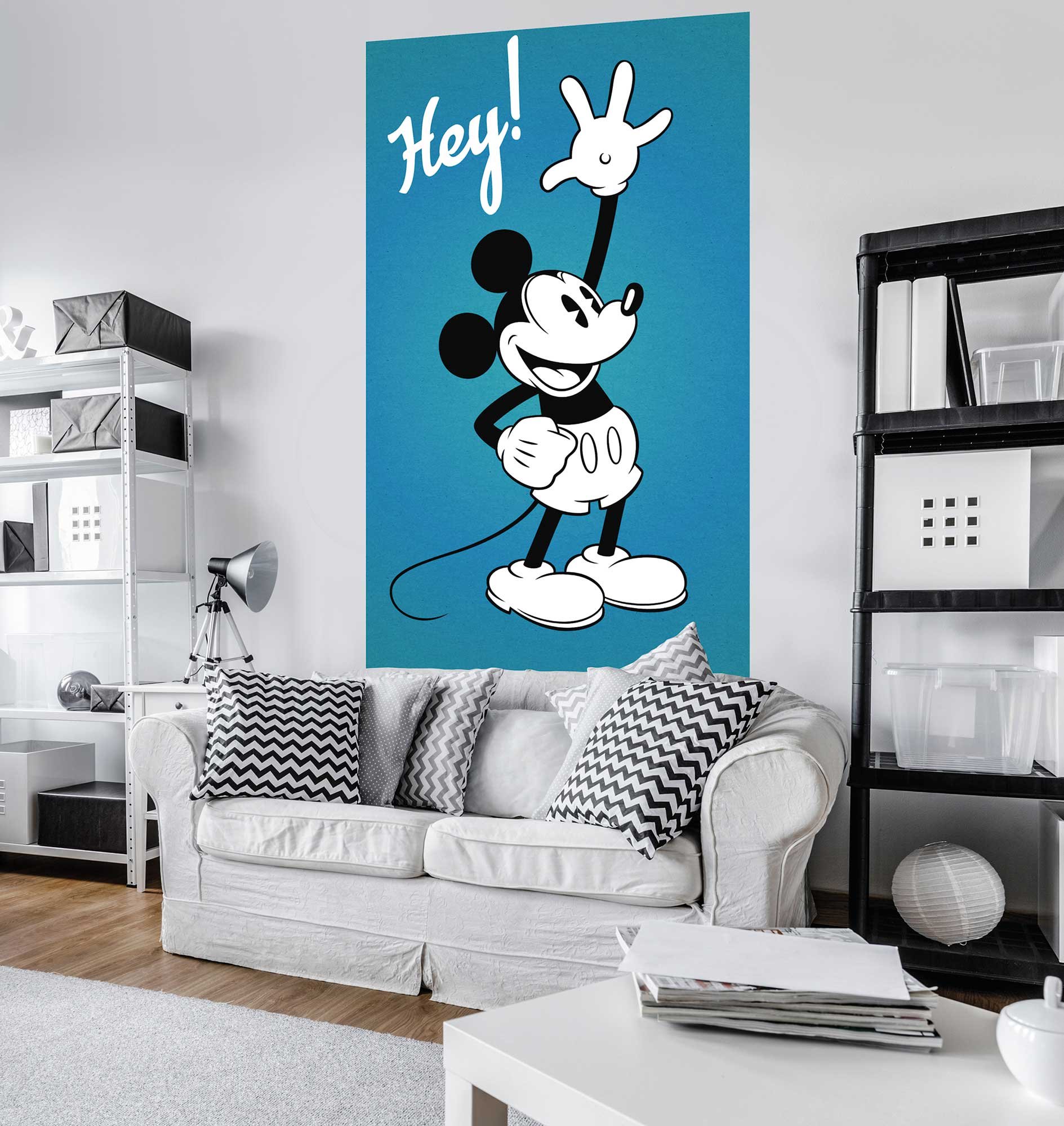 Komar Disney Vlies Fototapete MICKEY HEY | 120 x 200 cm | Tapete, Wand Dekoration, Retro, Comic, Micky, 90, Kinderzimmer, Kindertapete | VD-053