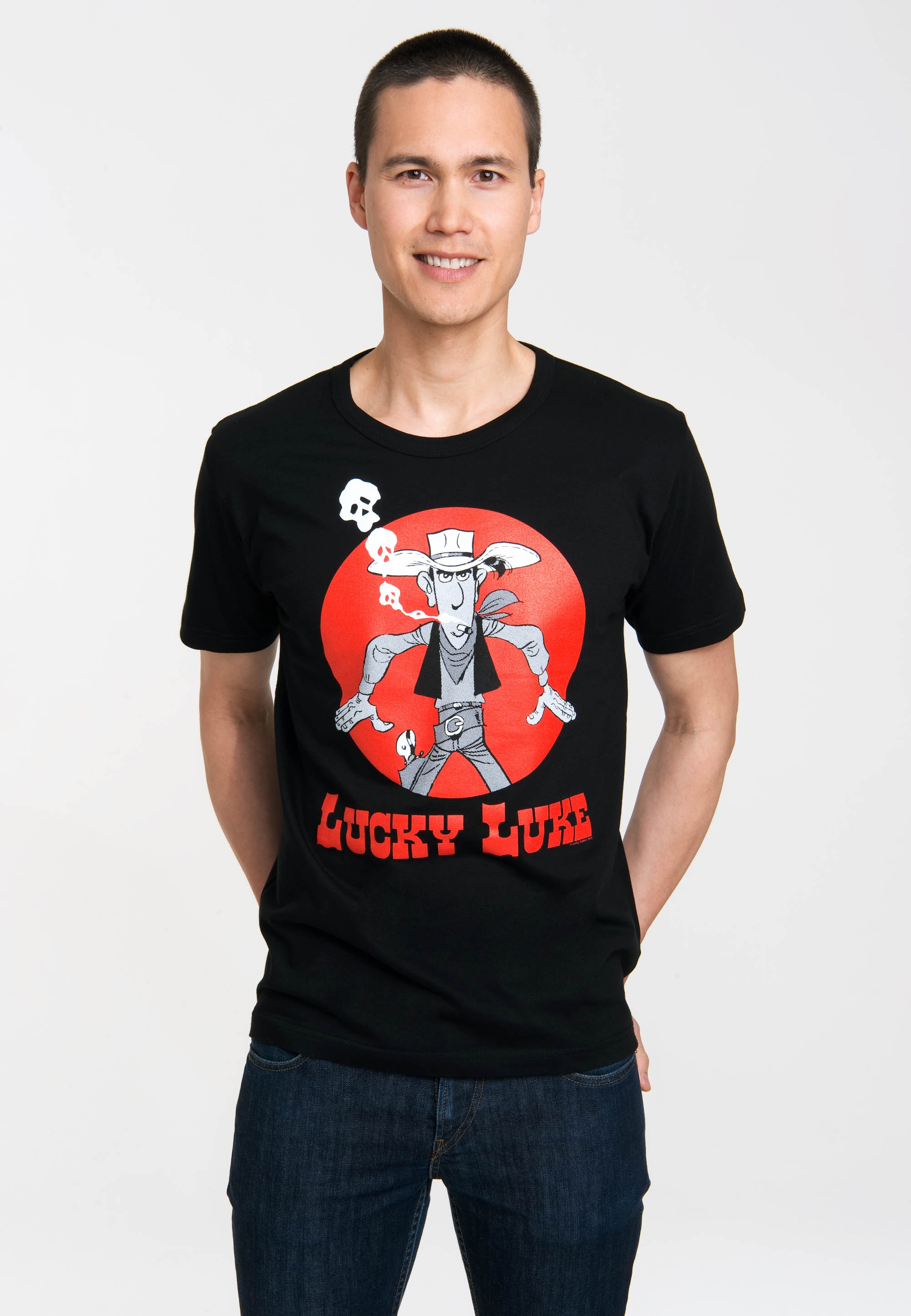 Logoshirt Comic - Cowboy - Lucky Luke - Daisy Town - T-Shirt Herren - schwarz - Lizenziertes Originaldesign, Größe L