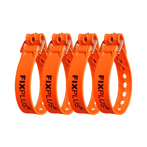 Fixplus-Strap 4er-Pack - Zurrgurt zum Sichern, Befestigen, Bündeln und Festzurren, aus Spezialkunststoff mit Aluminiumschnalle, 35cm x 2,4cm (orange)