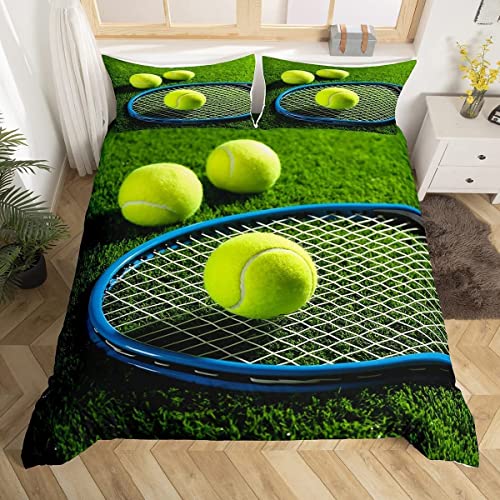 3D Grünes Gras Bettwäsche 135x200, Tennis Weiche Microfaser Reisverschluss Bettwäsche-Sets Sport Bettbezug mit 2 Kissenbezug 80x80 cm
