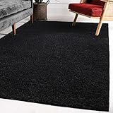 Impression Wohnzimmerteppich - Hochwertiger Öko-Tex zertifizierter Flächenteppich - Solid Color Teppich Schwarz - Größe 160x230